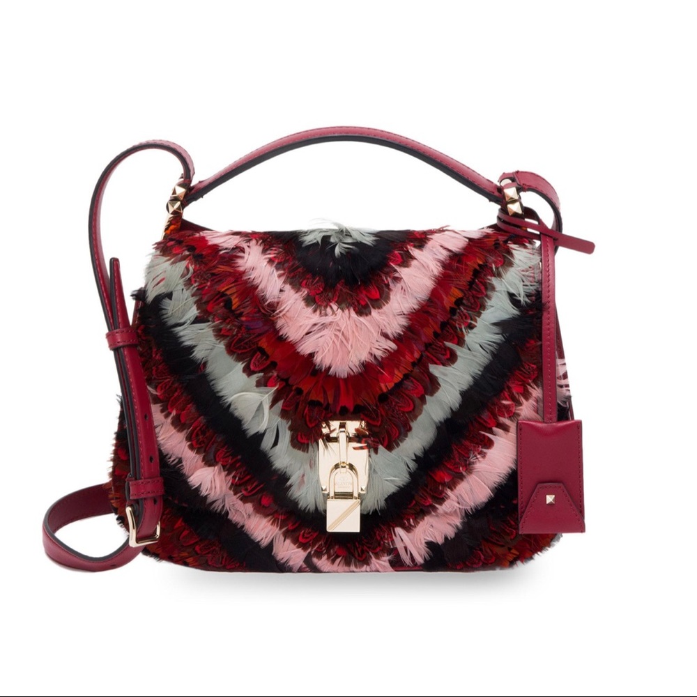 Valentino Garavani Lg Leather & Feather Saddle Bag